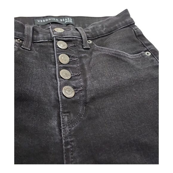 VERONICA BEARD Debbie Skinny High Rise Jeans Sz 27/4 Black Stretchy Buttons Soft - Picture 4 of 10